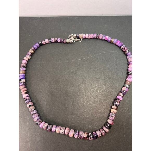 NEW Charoite rondelle beaded 18 inch necklace with 925 clasp - Picture 1 of 11